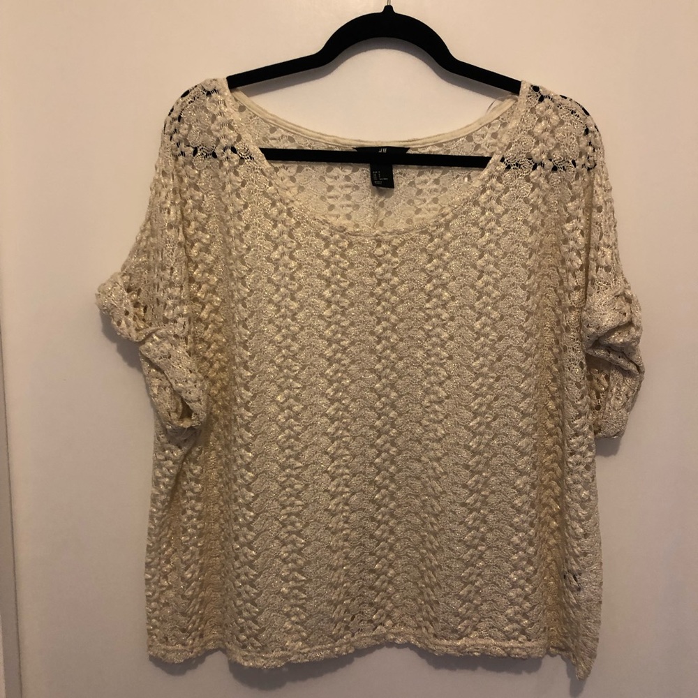 H&M Gold/Cream Lacy Oversized Shirt Sleeve Shirt